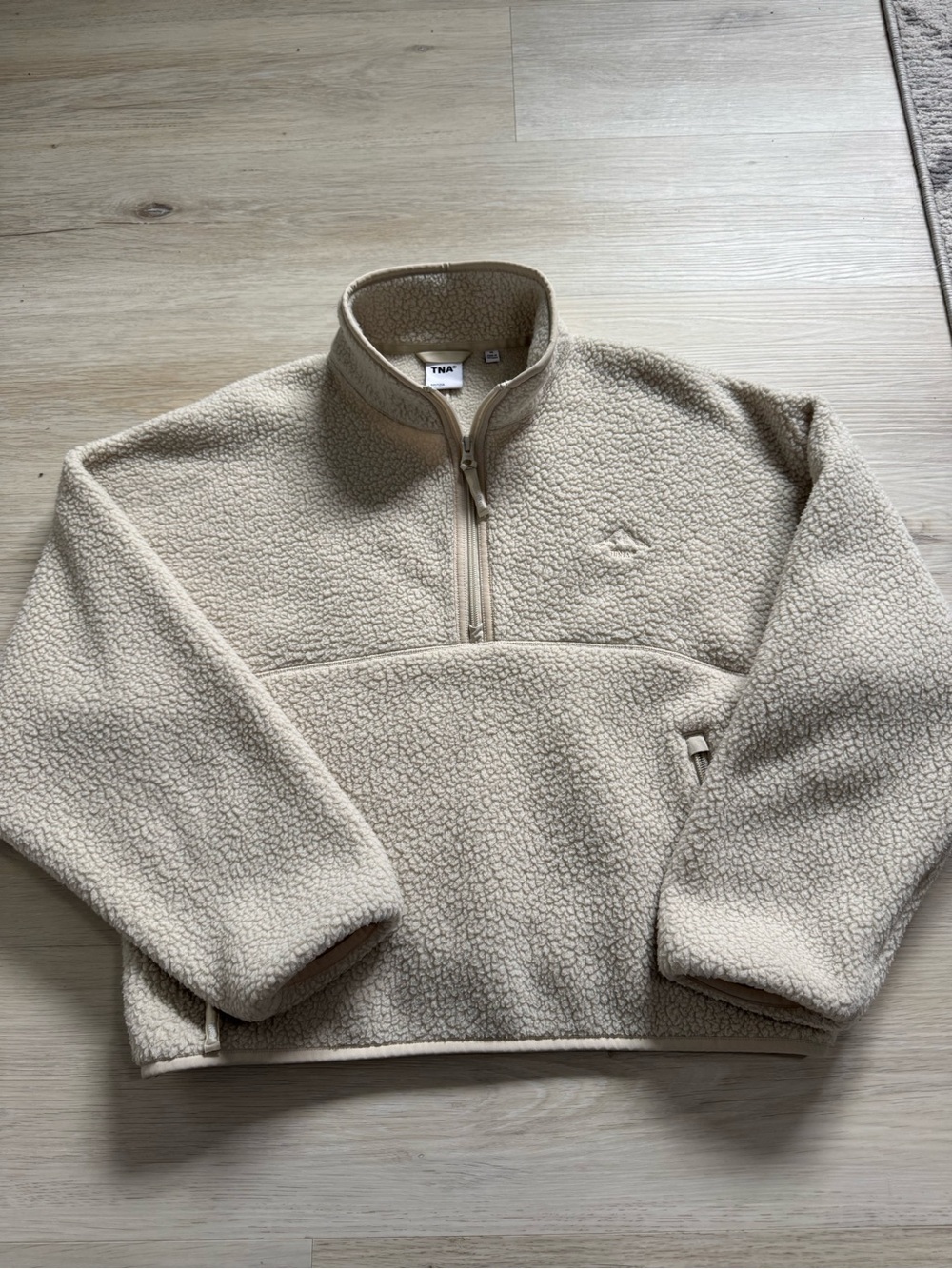 TNA Quarter-Zip Sherpa Fleece Sweater in Cream